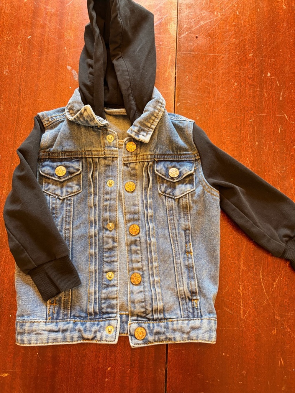 Little Bipsy Blue Denim Jacket with Black Hood & Sleeves